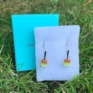 3/$25 Handmade Candy Corn Boba Tea Earrings Hand Made Crafted Fall Halloween